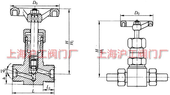 J21H-160、J21W-160P、J21W-160R 型外螺纹截止阀外形及结构尺寸示意图