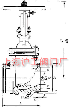 PZ41H 型 PN10~PN63 排渣闸阀主要外形及结构尺寸示意图