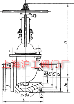 PZ41H、PZ941H 型 PN16~PN63 耐磨排渣阀主要外形及结构尺寸示意图