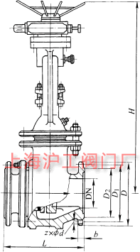PZ941H 型 PN16~PN63 电动钢制排渣闸阀主要外形及结构尺寸示意图