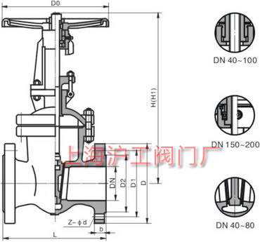 Z41H、Z41Y、Z41W 不锈钢闸阀外形及结构尺寸示意图