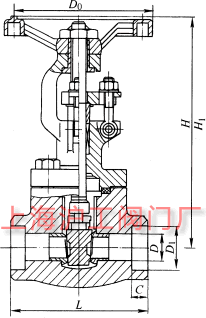 Z61H、Z61Y、Z61W 型 PN100~PN160 承插焊楔式闸阀主要外形及结构尺寸示意图