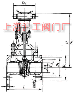 Z941H-16Q、Z941H-25Q 型电动楔式铸铁闸阀主要外形及结构尺寸示意图
