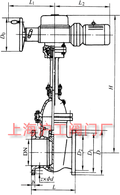 Z941T、Z941W、Z941H 型 PN10、PN16 铁制电动楔式闸阀主要外形及结构尺寸示意图