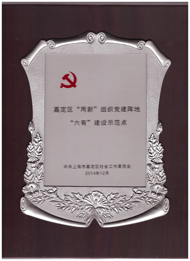 上海沪工阀门厂嘉定区两新组织党建阵地六有建设示范点奖牌